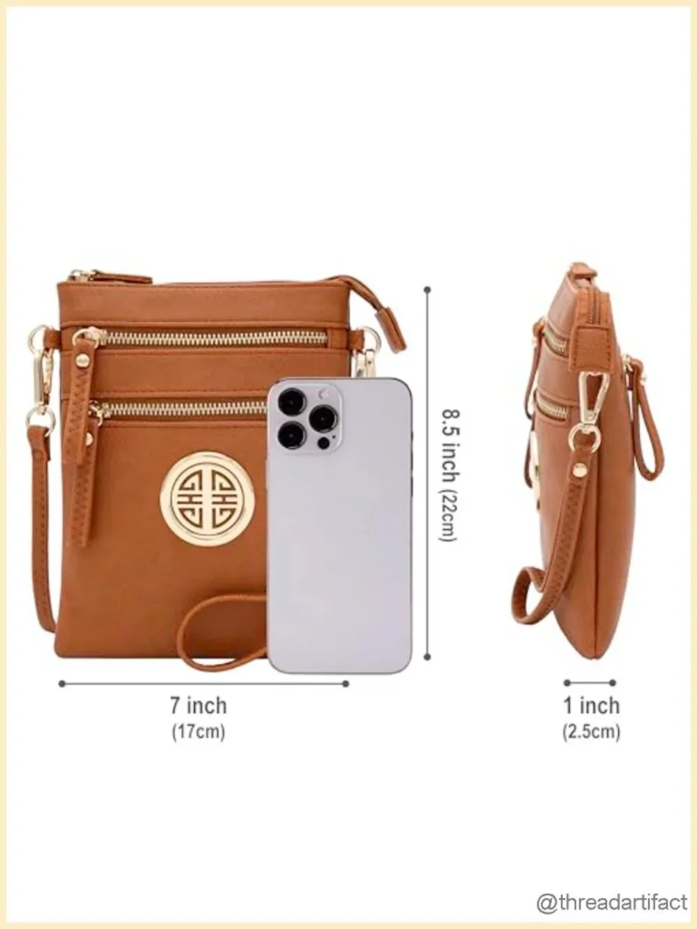 Faux Leather Crossbody Bag with Detachable Wristlet Multi Zip Pockets